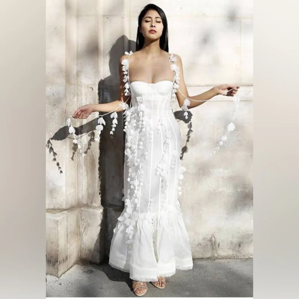 NWT ZIMMERMANN Petal Appliqué Linen Silk Corset Gown White Midi Dress Size 1 - Picture 4 of 16